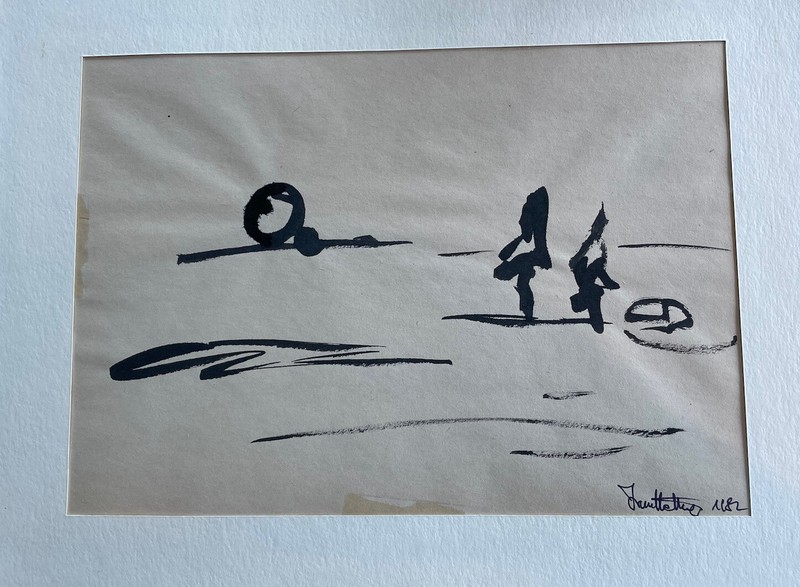 Austrian Irene Hartlmayr Drawing Ink Sun And Trees