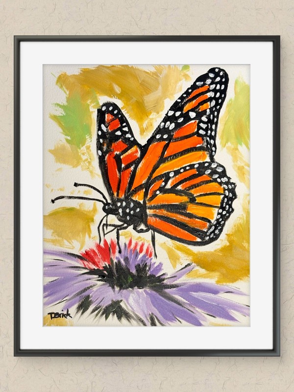 Original Monarch Butterfly Purple Flower Painting 9x12 140 lb Paper Acrylic Art gallery