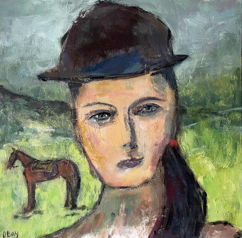 Horse Painting Woman Original Art Horse Riding Artwork 20×20″ signed