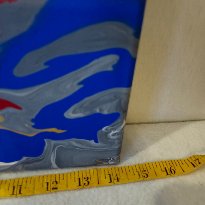 Original Abstract Acrylic Painting Canvas Blue Silver Gold Red Signed 11"x14" gallery