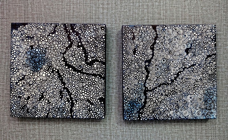 Original Abstract Ink & Acrylic Diptych on Wood Panels – 2 × 6×6 – Untitled