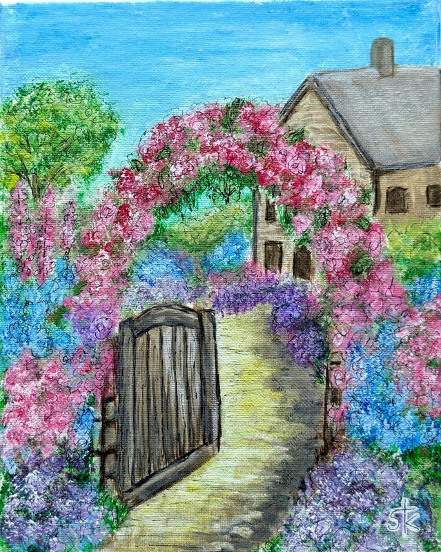 Original Hand Painted 8x10 Impressionist Garden Acrylic Canvas Soft Pastel Art gallery