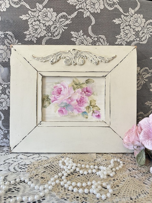 Pink Roses, Hand, Painted Shabby Vintage Antique French Inspired Decor Framed