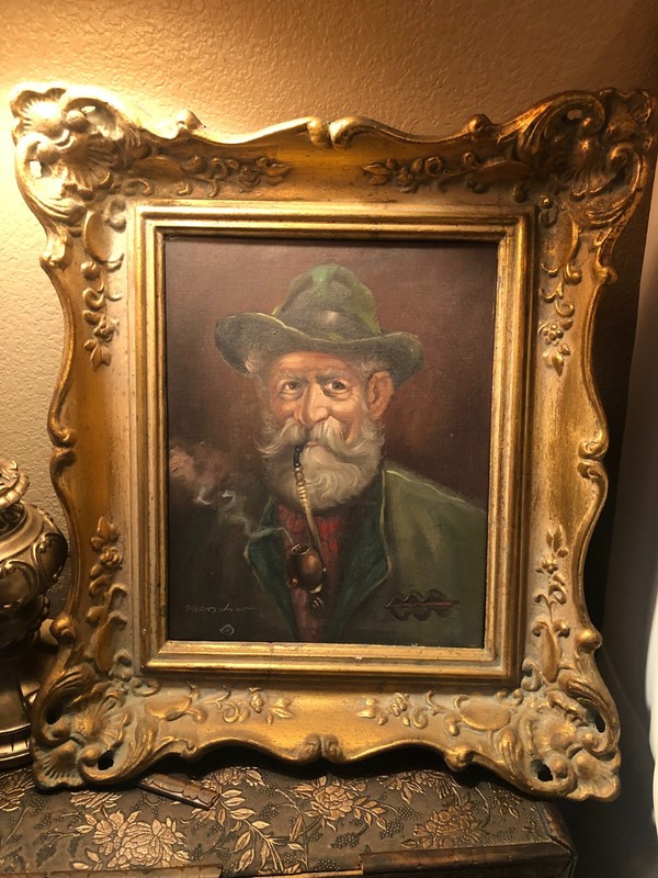 Vinatge Original Painting of a Old Man Smoking a Pipe, Size 15.5×18 *Signed*