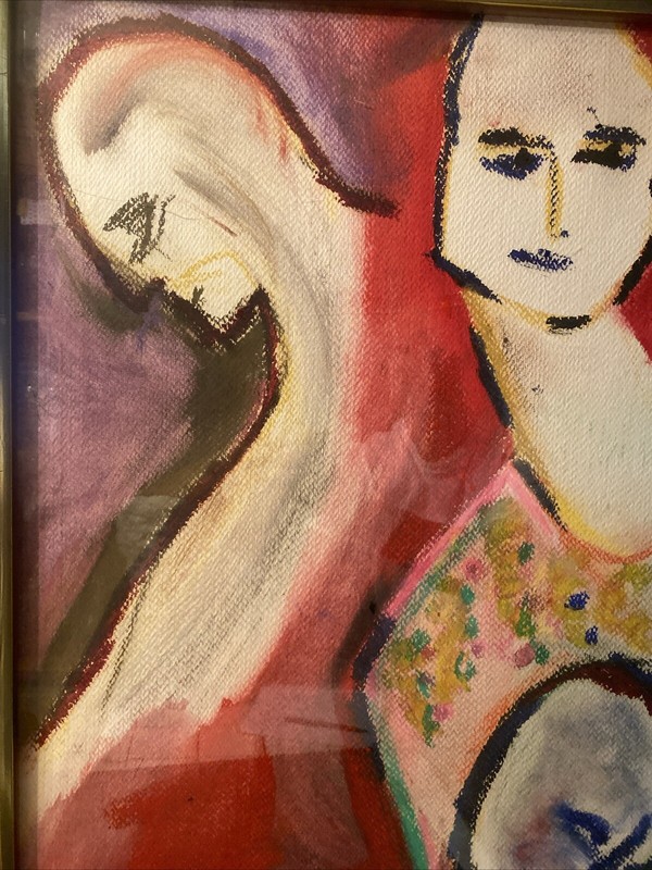 “ALEXANDRA JACOBS” ABSTRACT FIGURAL PASTAL PAINTING SIGNED gallery