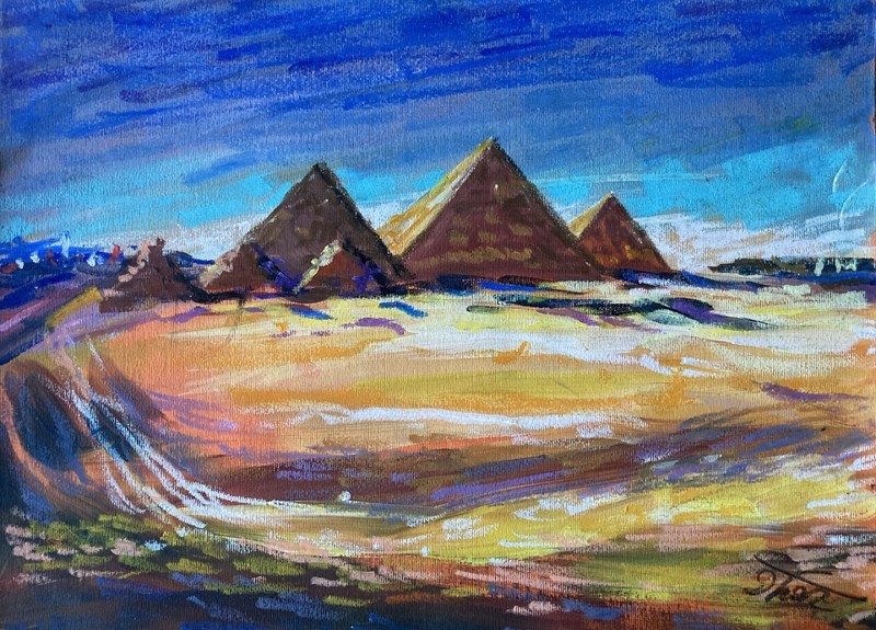 Pastel Landscape with Egyptian Pyramids – Dorothy Laz Art 25×35 cm