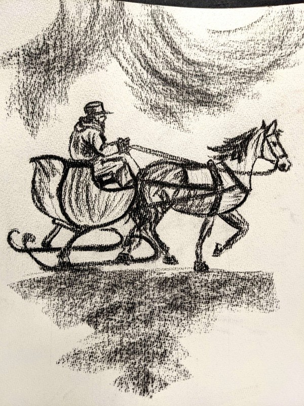 BirkeloART 11x15 Charcoal Sketch Horse And Sleigh Mixed Media Paper Wall Art gallery