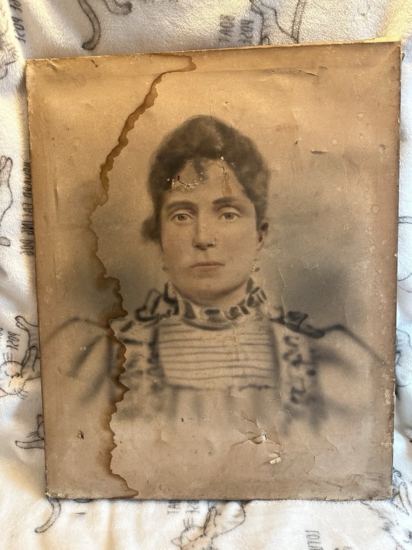 Antique Early 19th Century Portrait Canvas Woman Creepy Pre Civil War 16×20