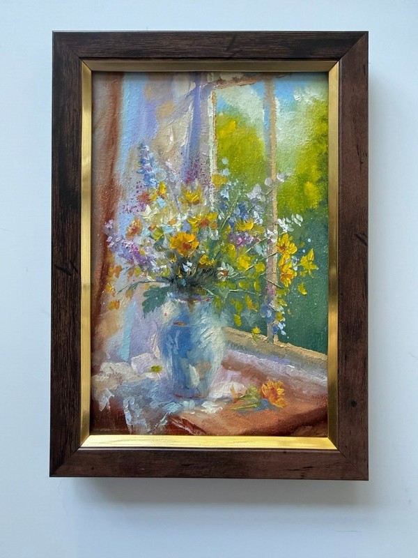 Original Oil Painting Framed Wildflowers Summer Bouquet Vase 6х4in Signed