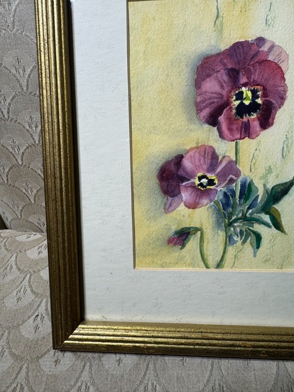Lee Bradley "Pansies" Watercolor Painting - Signed And Framed gallery