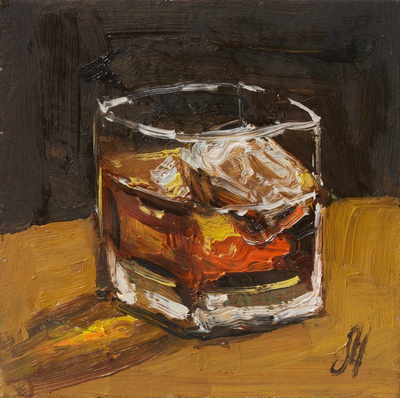 Bourbon Old Fashioned Cocktail Oil Painting Framed Whiskey Drink Original Wall A gallery