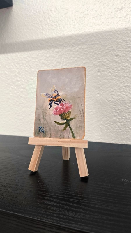 ACEO Bumble Bee on Thistle Original Painting By Roxanne Almblade . #014 gallery