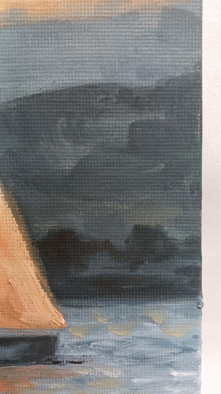 ORIGINAL Oil Painting IMPRESSIONISM Sailboat Sunset Lake River Boat Art 8"x10" gallery