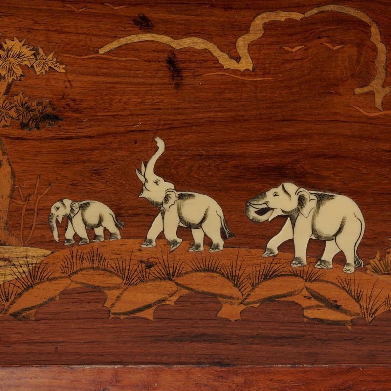Marquetry Inlaid Wood Elephant Panel Wall Hanging Art Serving Tray 22.5"l gallery