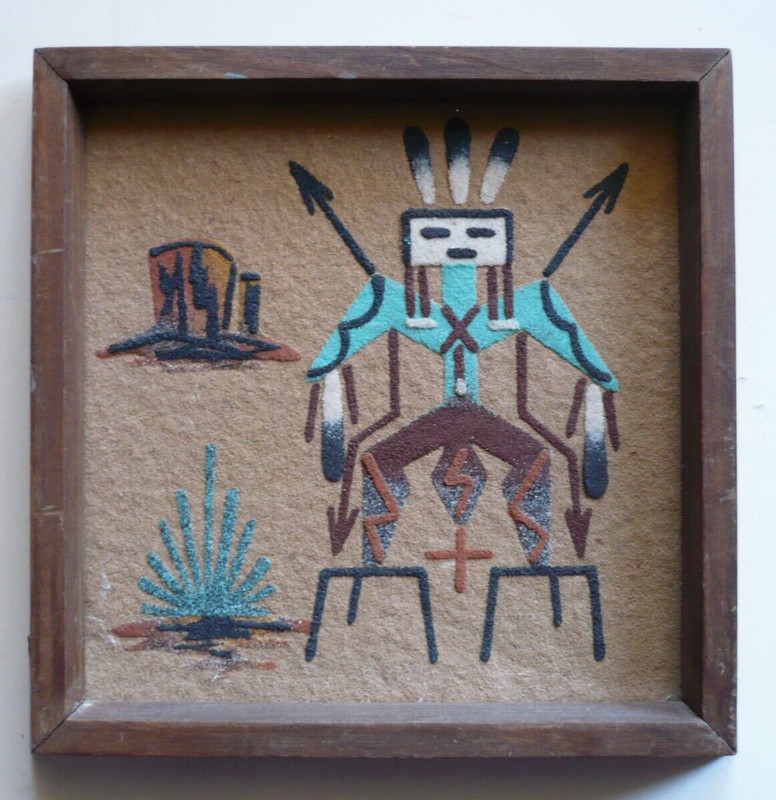 Carolyn Chicarello, NAVAJO SAND PAINTING SANDPAINTING MINIATURE VINTAGE ORIGINAL