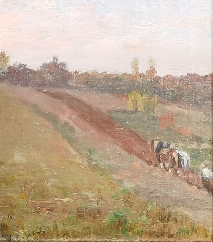 «Ploughing on the Hillside» Jean-Charles Cazin, Plein Air Landscape Sketch