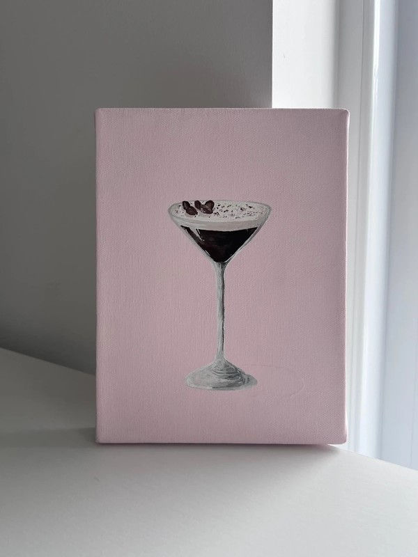 Original Pink Espresso Martini Canvas Painting – 6×8 Acrylic Cocktail Artwork