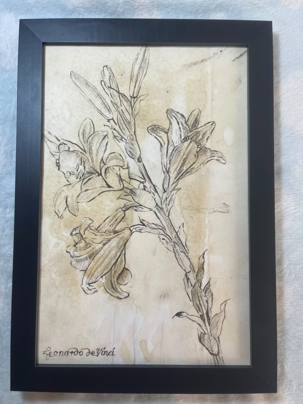 LEONARDO DA VINCI drawing framed on sealed and signed wood