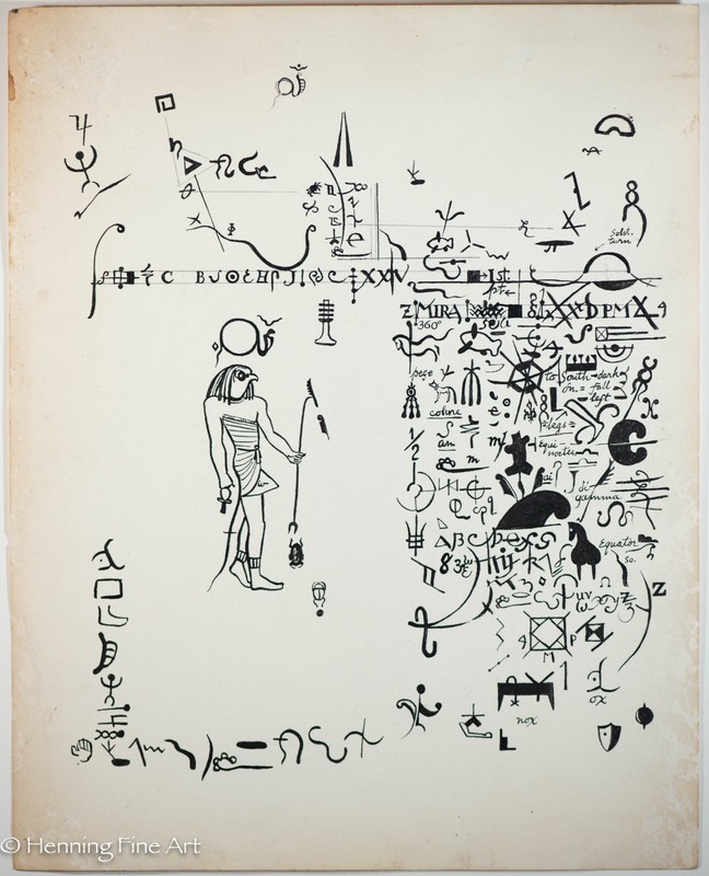 Vintage Carl Shaffer Impressionist Painting Egyptian Portrait Hieroglyphs WPA 35