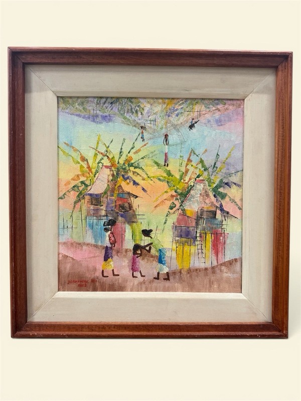 Josephine Ko Original Oil Painting Signed 2003 Filipino Village Scene Framed
