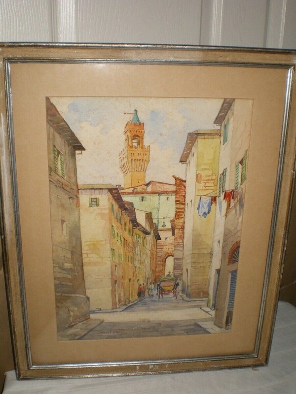 Giovanni Ospitali Listed Italian Artist Watercolor Firenze Via Del Neri Italy