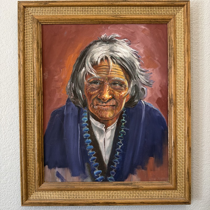 Native American Woman Portrait Original Oil Painting Gallery Wall Art, Framed