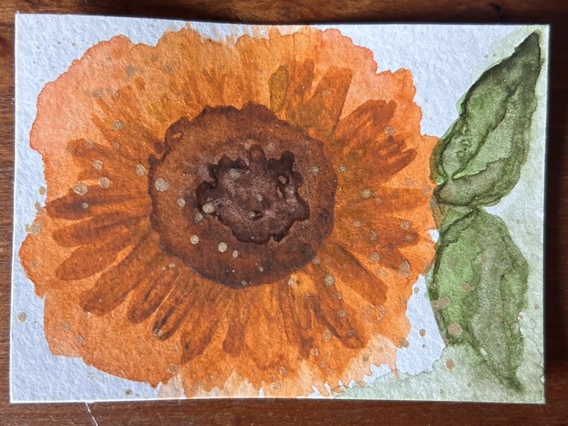 Original ACEO Abstract Watercolor Botanical Sunflower Art Card Miniature