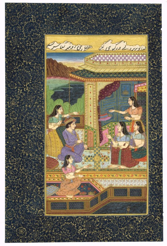 Mughal Miniature Painting Of Mughal Prince With Women Gouache Art 6.5×10 Inches
