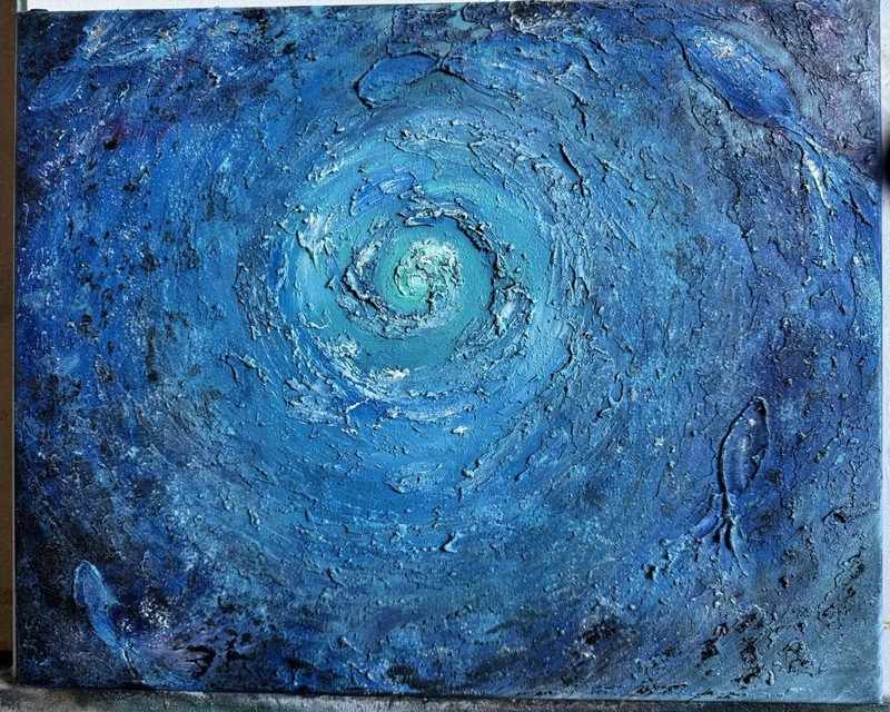 Abstract Oil Painting on Canvas Medium 16/20 Inch texture handmade fish space