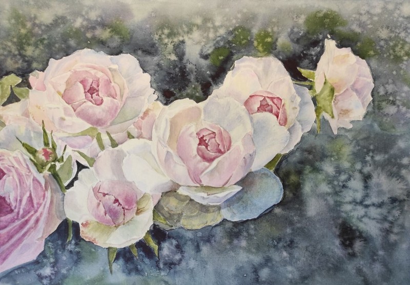 NEW Garden Flowers PINK ROSES Original Artwork Painting Floral Landscape Gift A4