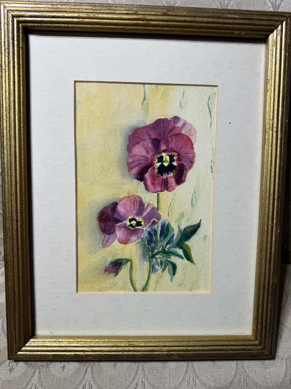 Lee Bradley «Pansies» Watercolor Painting – Signed And Framed