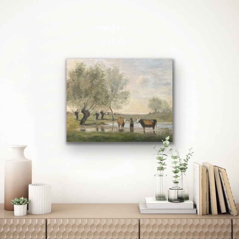 Original hand-painted landscape oil painting, Corot's 'Cows in Marshy Landscape' gallery