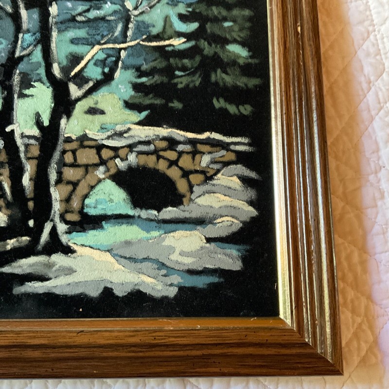 Impressionist landscape original acrylic Velvet PAINTING snowy tree bridge gallery