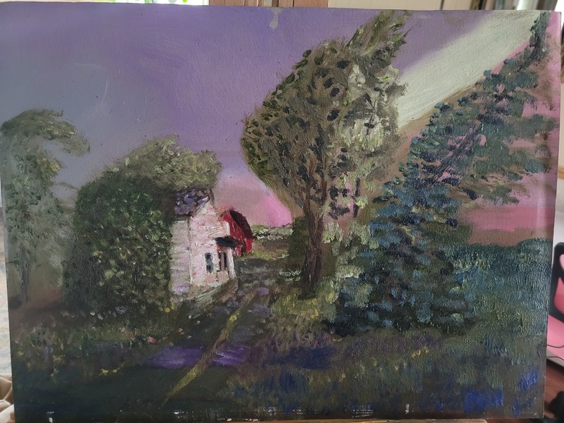 Sunlit Country Cottage Path Oil Painting 12x16 Rustic Landscape Home Décor gallery