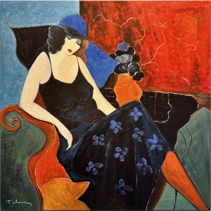 Itzchak Tarkay Original Acrylic «A Moment of Rest» COA 100x100cm