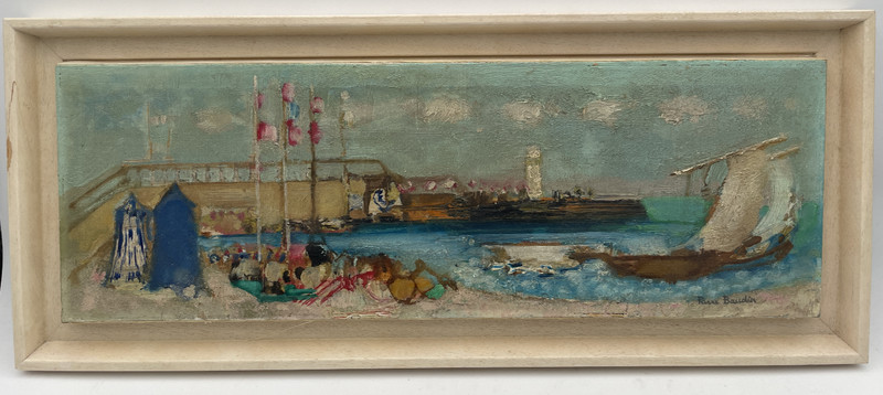 French Impressionism – Animated Beach Boat Seascape – Oil Canvas