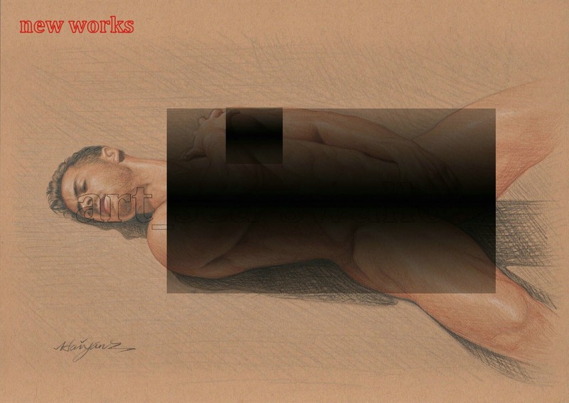 Original drawing A4 Art Colored Pencil painting male model on kraft paper new190