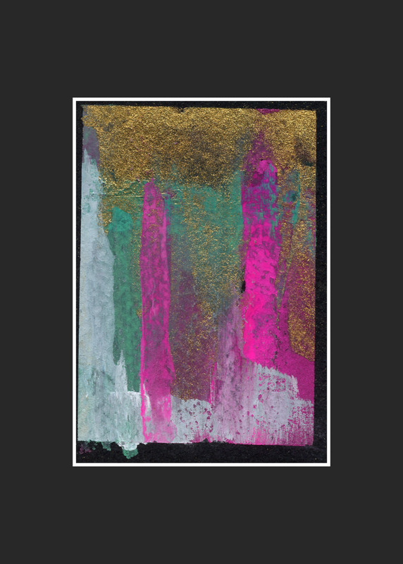 ACEO/ ATC Abstract Pink and Gold Gouache OOAK Original Art SaraClaireArt gallery
