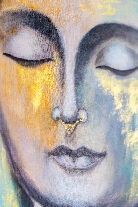 Signed Large Buddha Portrait Canvas Painting Scroll, Contemporary 2026 gallery
