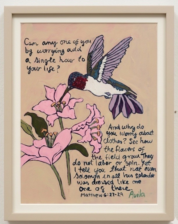 Whimsical Folk Art Bird Painting by Maria Avila – 8×10 Acrylic on MDF. FS