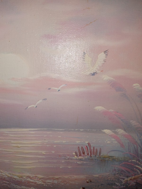 K. Cummings Seaside Oil Painting W Driftwood Style Whitewash Frame gallery