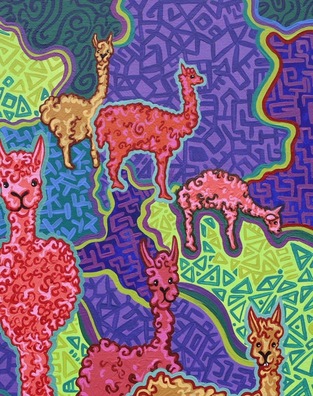 Fuzzy Friends Alpaca Painting | Small Original Art | Colorful Llamas gallery