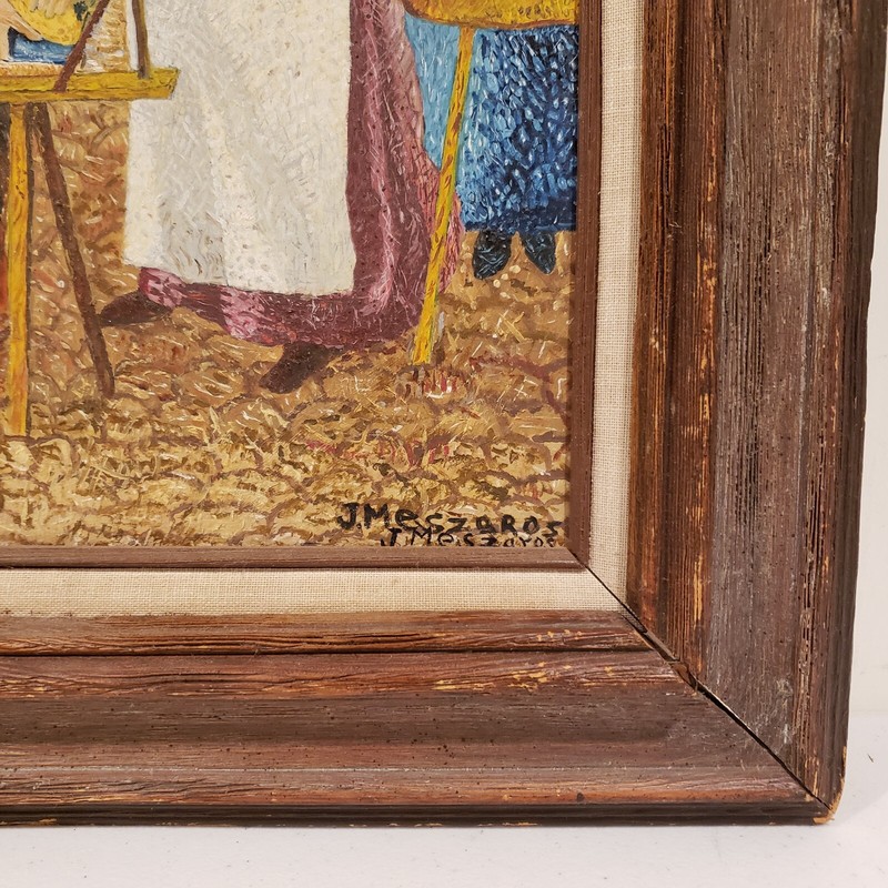 Mom at Pork Stand Market Scene Oil Painting Framed Art (17" x 14") gallery