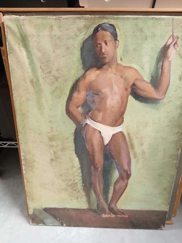 ​Vintage Mid-Century Male Nude Figure Study Oil on Canvas Academic Male Torso