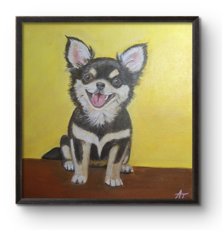 Cute Chihuahua 12×12 Painting On Canvas Panel COMES FRAMED IN BLACK
