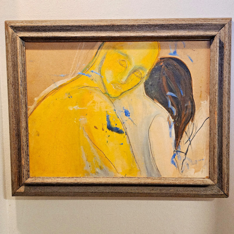 Abstract Expressionist Couple Painting Acrylic on Panel Framed