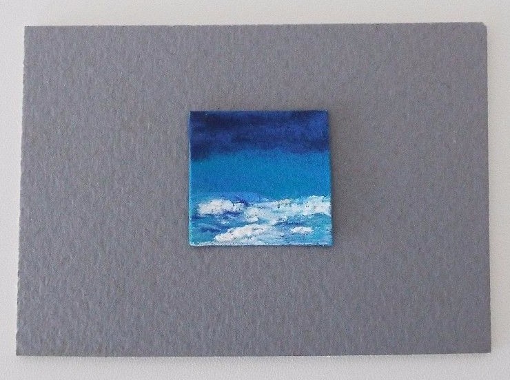BLUE STORMY SEA Miniature Soft Pastel Seascape Painting 1″x1″ Julia Garcia NEW