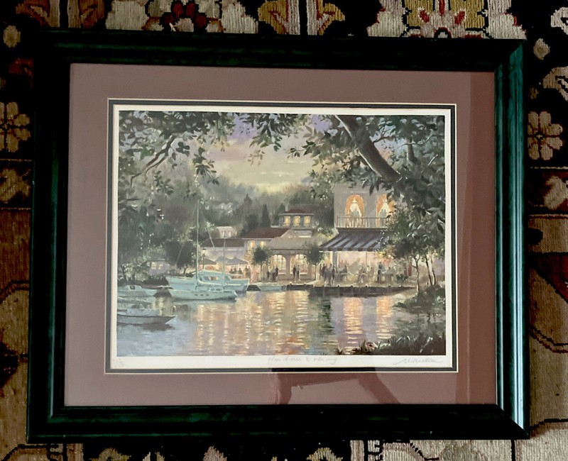 Andrew Warden Harbour Evening Signed Numbered Serigraph Framed Matted Print COA
