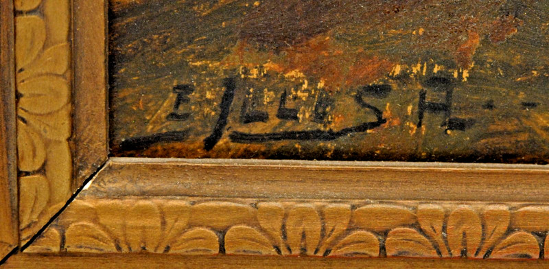 ANTIQUE 19th-CENTURY ARTIST SIGNED ILLEGIBLY LONGHORN COW OIL PAINTING ON BOARD gallery