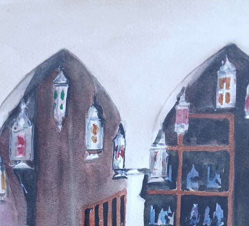 Watercolor Original Painting Traditional Bazaar, Oman 12" x 16" NOT A PRINT gallery